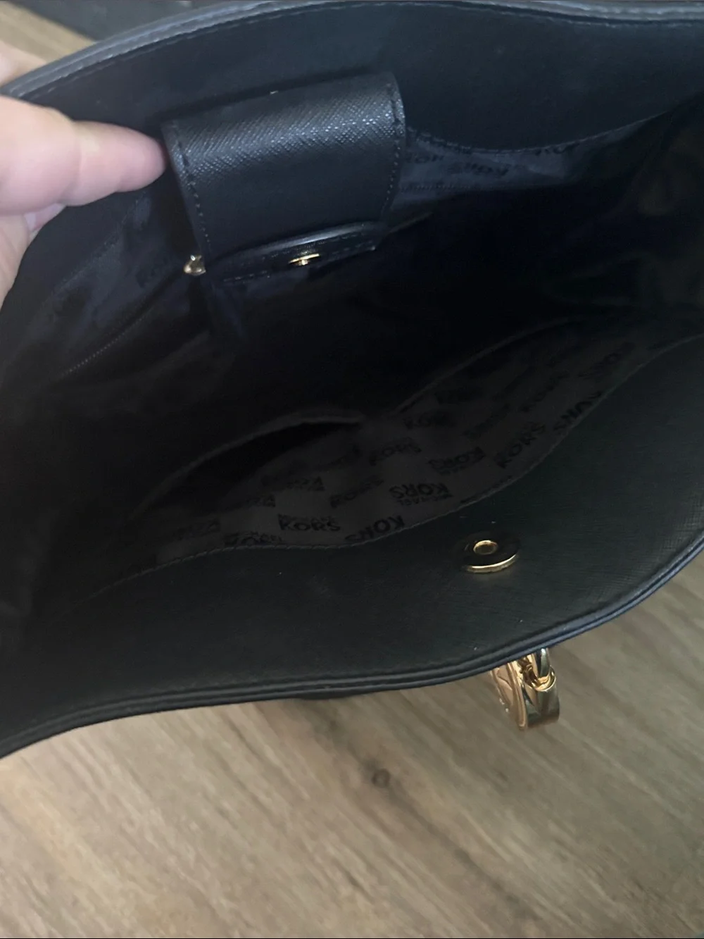 Michael Kors Black Leather Tote with Gold Chain Accents